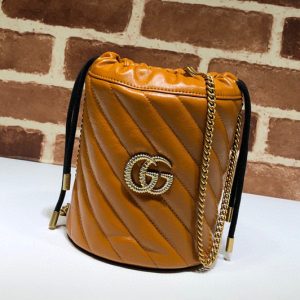 Replica Gucci 575163 GG Marmont mini bucket bag in Yellow chevron leather