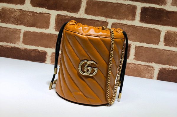 Replica Gucci 575163 GG Marmont mini bucket bag in Yellow chevron leather