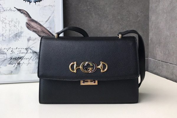 Replica Gucci 576388 Zumi grainy leather small shoulder bag in Black grainy leather