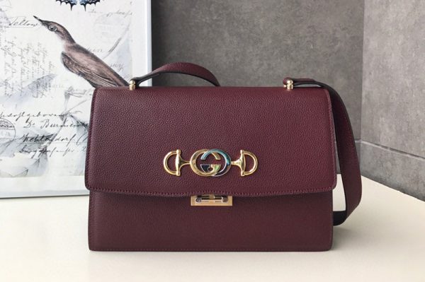 Replica Gucci 576388 Zumi grainy leather small shoulder bag in Burgundy grainy leather