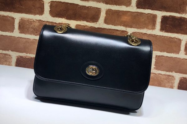 Replica Gucci ‎576421 Leather Small Shoulder Bag In Black Leather