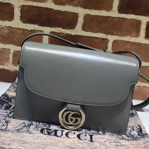 Replica Gucci 589474 Small leather shoulder bag Grey textured leather