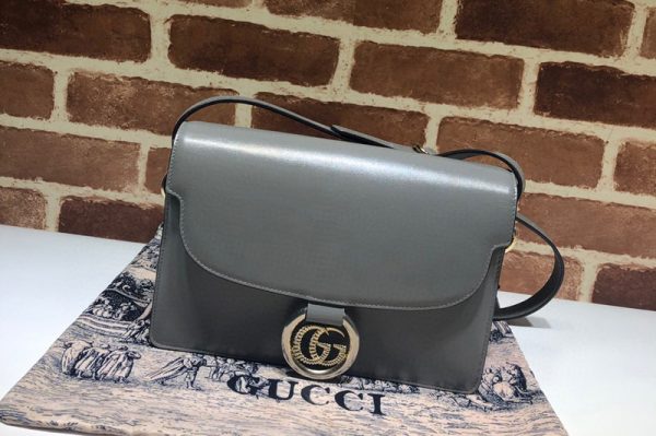 Replica Gucci 589474 Small leather shoulder bag Grey textured leather