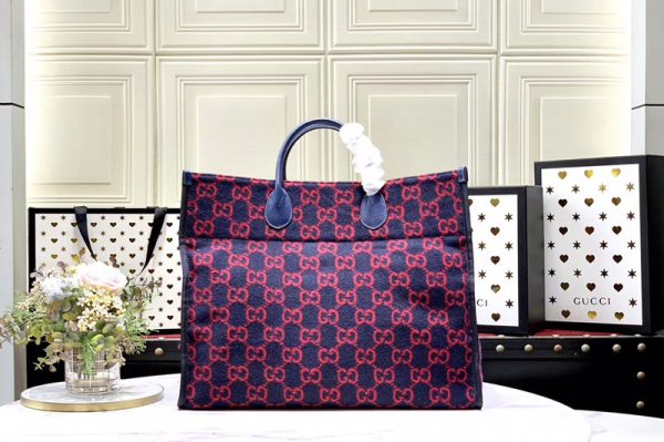 Replica Gucci 598169 GG wool tote Bags in Blue and red GG wool