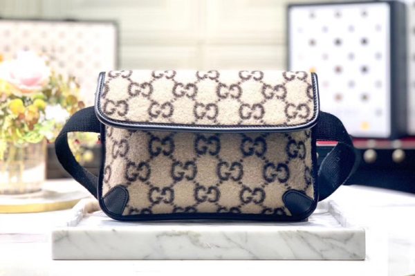 Replica Gucci 598181 GG wool Belt Bags in Beige and ebony GG wool