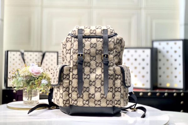 Replica Gucci 598184 Small GG wool backpack in Beige and ebony GG wool