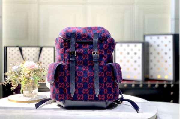 Replica Gucci 598184 Small GG wool backpack in Blue and Red GG wool