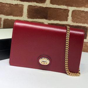 Replica Gucci 598549 Leather chain card case wallet in Red textured leather