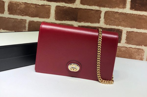 Replica Gucci 598549 Leather chain card case wallet in Red textured leather