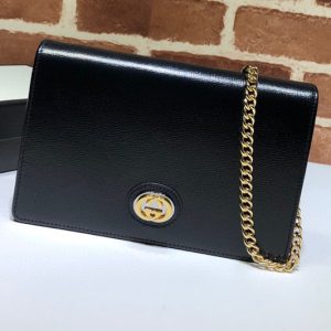 Replica Gucci 598549 Leather chain card case wallet in Black textured leather