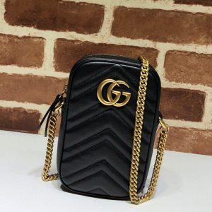 Replica Gucci 598597 GG Marmont mini bag in Black matelasse chevron leather