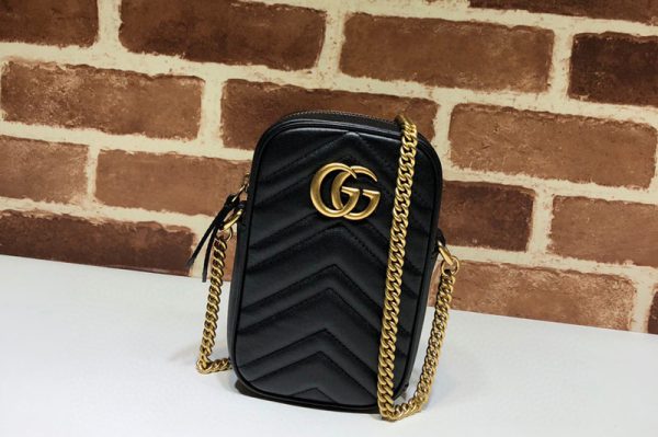 Replica Gucci 598597 GG Marmont mini bag in Black matelasse chevron leather