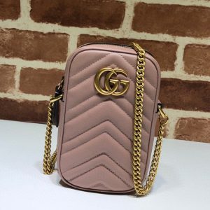 Replica Gucci 598597 GG Marmont mini bag in Pink matelasse chevron leather