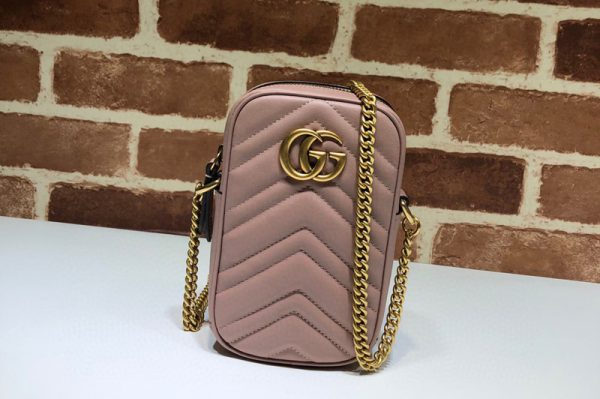 Replica Gucci 598597 GG Marmont mini bag in Pink matelasse chevron leather