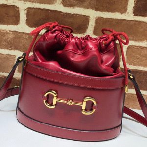 Replica Gucci 602118 GG 1955 Horsebit bucket bag Red textured leather