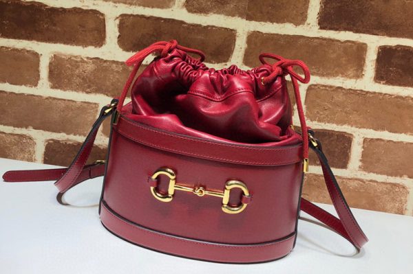 Replica Gucci 602118 GG 1955 Horsebit bucket bag Red textured leather