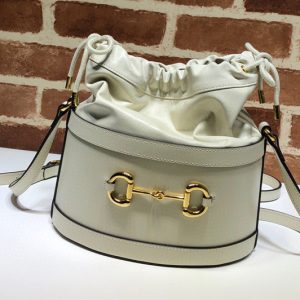 Replica Gucci 602118 GG 1955 Horsebit bucket bag White textured leather