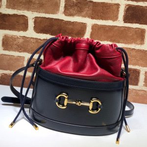 Replica Gucci 602118 GG 1955 Horsebit bucket bag Blue/Red textured leather