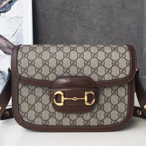 Replica Gucci 602204 1955 Horsebit shoulder bag in GG Supreme canvas and Brown Leather