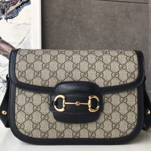 Replica Gucci 602204 1955 Horsebit shoulder bag in GG Supreme canvas and Black Leather