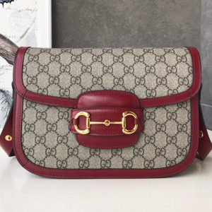 Replica Gucci 602204 1955 Horsebit shoulder bag in GG Supreme canvas and Red Leather