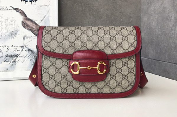 Replica Gucci 602204 1955 Horsebit shoulder bag in GG Supreme canvas and Red Leather