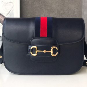 Replica Gucci 602204 1955 Horsebit shoulder bag Blue leather With Web