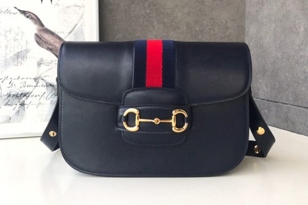 Replica Gucci 602204 1955 Horsebit shoulder bag Blue leather With Web