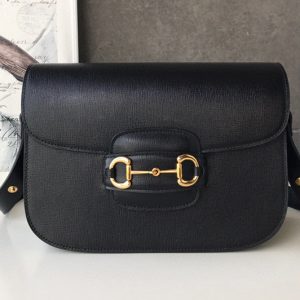 Replica Gucci 602204 1955 Horsebit shoulder bag in Black textured leather