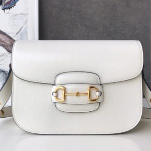 Replica Gucci 602204 1955 Horsebit shoulder bag in White textured leather