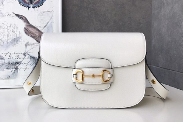 Replica Gucci 602204 1955 Horsebit shoulder bag in White textured leather