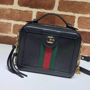 Replica Gucci ‎602576 Ophidia GG mini shoulder bag in Black Leather With Web