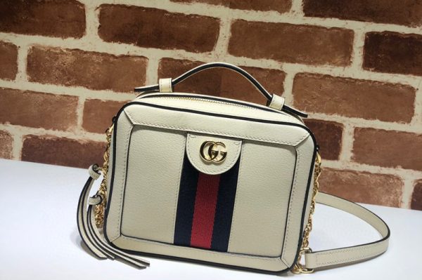 Replica Gucci ‎602576 Ophidia GG mini shoulder bag in White Leather With Web