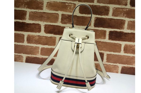 Replica Gucci ‎‎610846 Ophidia small bucket bag in White Leather with web