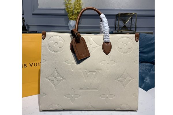 Replica Louis Vuitton M45081 LV Onthego GM tote Bags in Beige Monogram Empreinte Leather