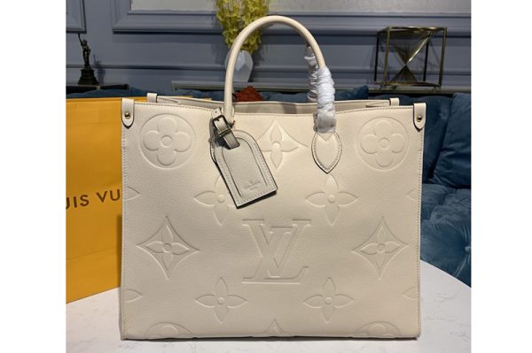 Replica Louis Vuitton M45081 LV Onthego GM tote Bags in Beige Monogram Empreinte Leather