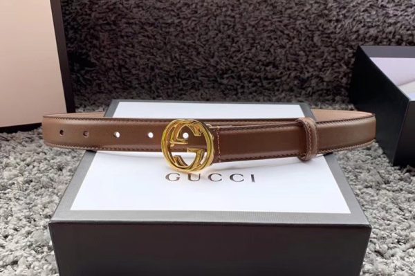 Replica Women's Gucci 370717 25mm Leather belt with Interlocking Gold G buckle in Caramel Leather