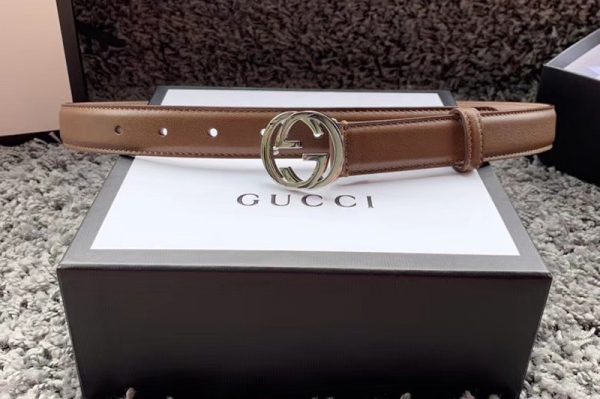 Replica Women's Gucci 370717 25mm Leather belt with Interlocking Silver G buckle in Caramel Leather