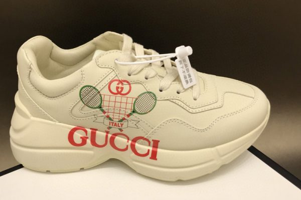 Replica Women and Men Gucci Rhyton Tennis Sneakers in White Leather