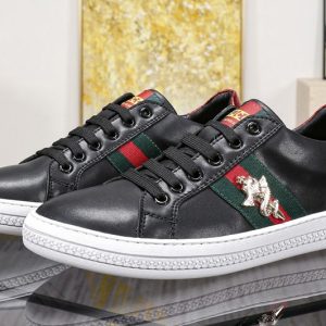 Replica Men's Gucci Ace embroidered sneaker Black Leather with web