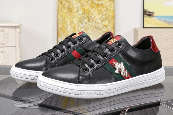 Replica Men's Gucci Ace embroidered sneaker Black Leather with web