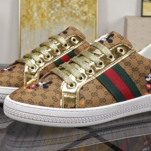 Replica Men's GG Disney x Gucci Ace sneaker Beige/ebony mini GG Supreme canvas with Mickey Mouse print