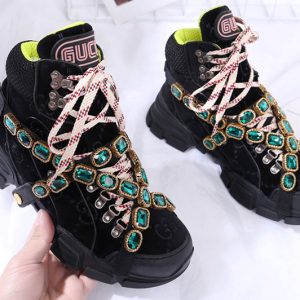 Replica Mens/Women's Gucci Flashtrek sneaker with removable crystals Black Suede