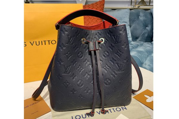 Replica Louis Vuitton M45306 LV Neonoe MM Bags in Navy Blue/Red Monogram Empreinte leather