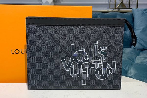 Replica Louis Vuitton N41696 LV Pochette Voyage MM in Damier Graphite coated canvas