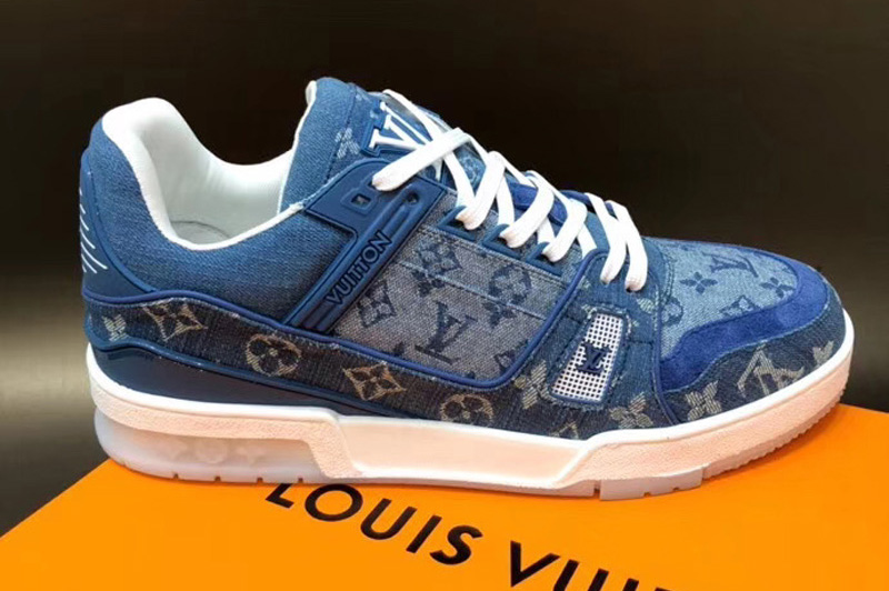 Replica Louis Vuitton LV Trainer Sneakers In Blue Monogram Denim