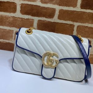 Replica Gucci 443497 GG Marmont small shoulder bag in White Leather With Dark blue leather trim