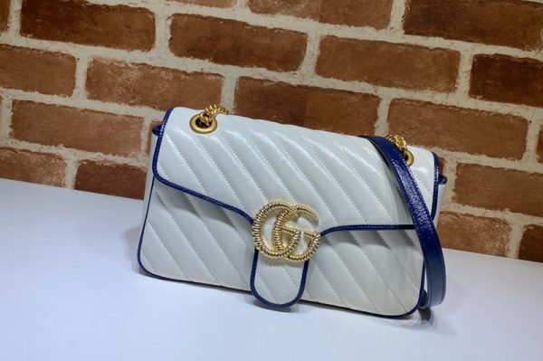 Replica Gucci 443497 GG Marmont small shoulder bag in White Leather With Dark blue leather trim