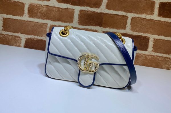 Replica Gucci 446744 GG Marmont matelasse mini bag in White Leather With Dark blue leather trim