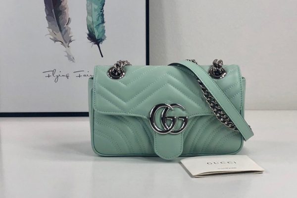 Replica Gucci 446744 GG Marmont mini bag in Pastel green matelasse chevron leather